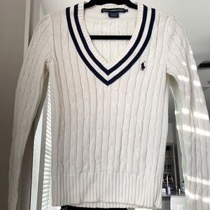 Women’s White and Blue Ralph Lauren Sport Sweater - S